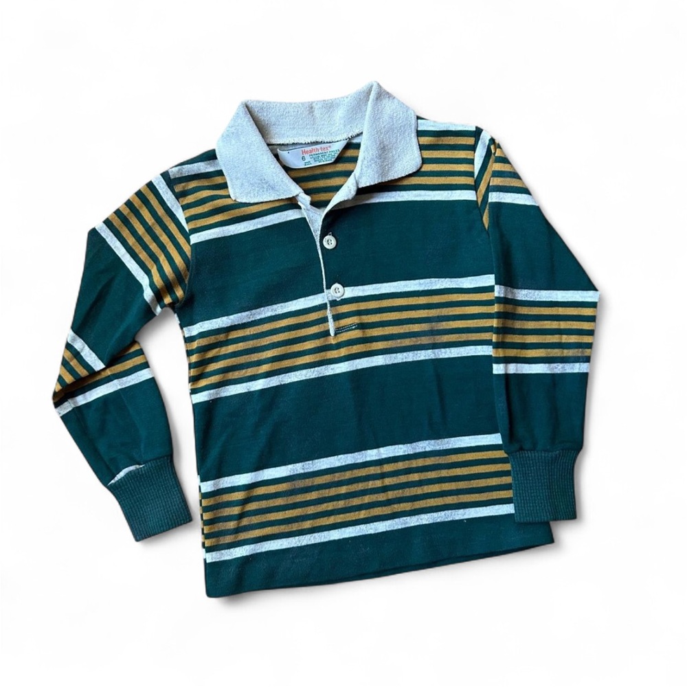 Vintage Striped Little Boys Long Sleeve Polo
